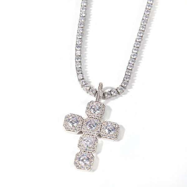 PENDENTIF CROIX CLUSTER ARGENT