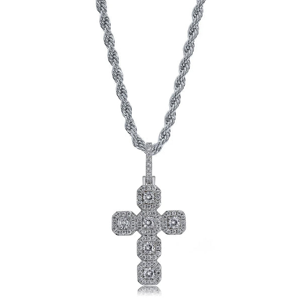 PENDENTIF CROIX CLUSTER ARGENT