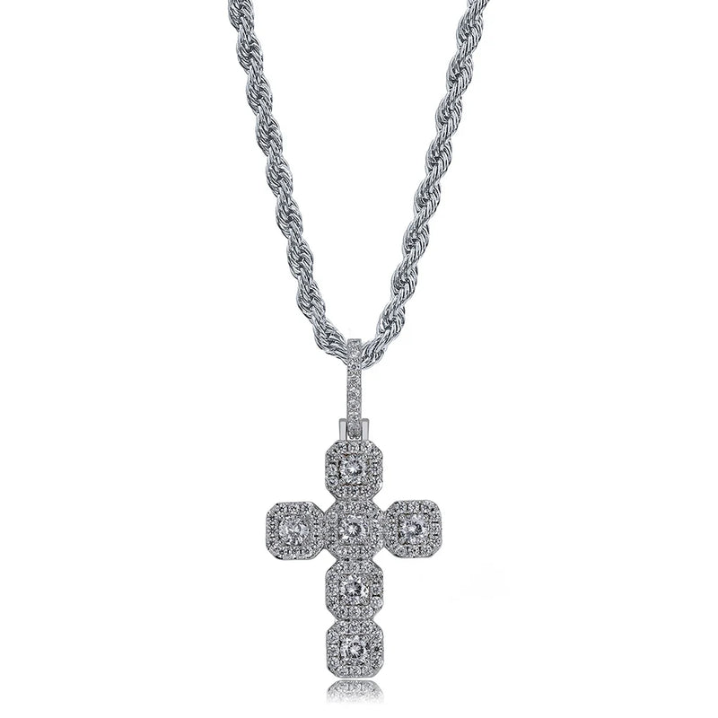 PENDENTIF CROIX CLUSTER ARGENT