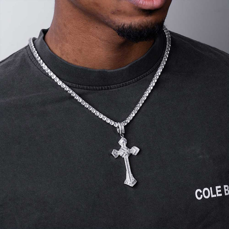 PENDENTIF CROIX BAGUETTE ARGENT