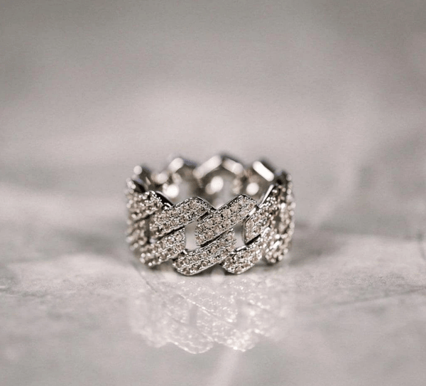 ANELLO A SFERA CUBANA IN ORO BIANCO