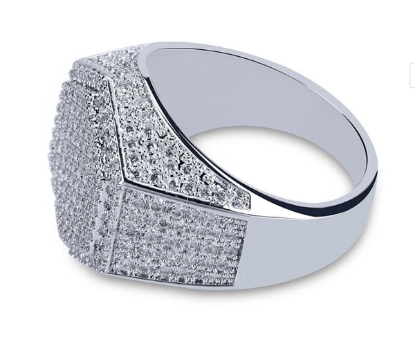 ANELLO CON SIGILLO ESAGONALE IN ORO BIANCO GHIACCIO 