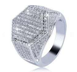 ANELLO CON SIGILLO ESAGONALE IN ORO BIANCO GHIACCIO 