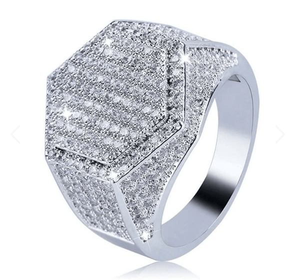 ANELLO CON SIGILLO ESAGONALE IN ORO BIANCO GHIACCIO 