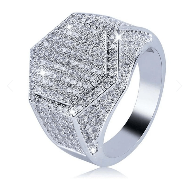 ANELLO CON SIGILLO ESAGONALE IN ORO BIANCO GHIACCIO 
