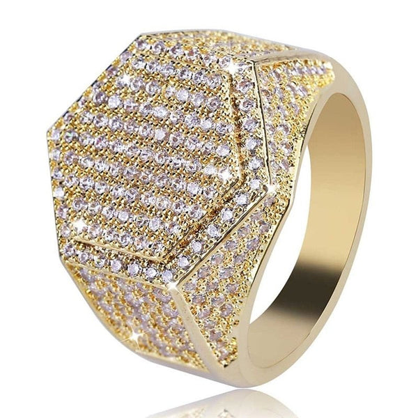 ANELLO CON SIGILLO ESAGONALE IN ORO GIALLO GHIACCIO 