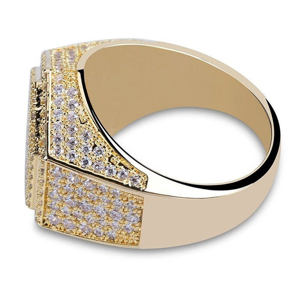 ANELLO CON SIGILLO ESAGONALE IN ORO GIALLO GHIACCIO 